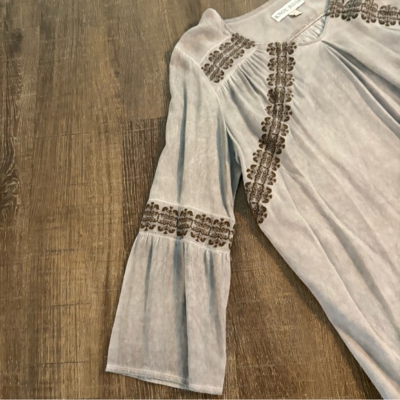 Knox Rose Boho Women's Taupe Embroidered Blouse - Size Medium - Picture 4 of 10